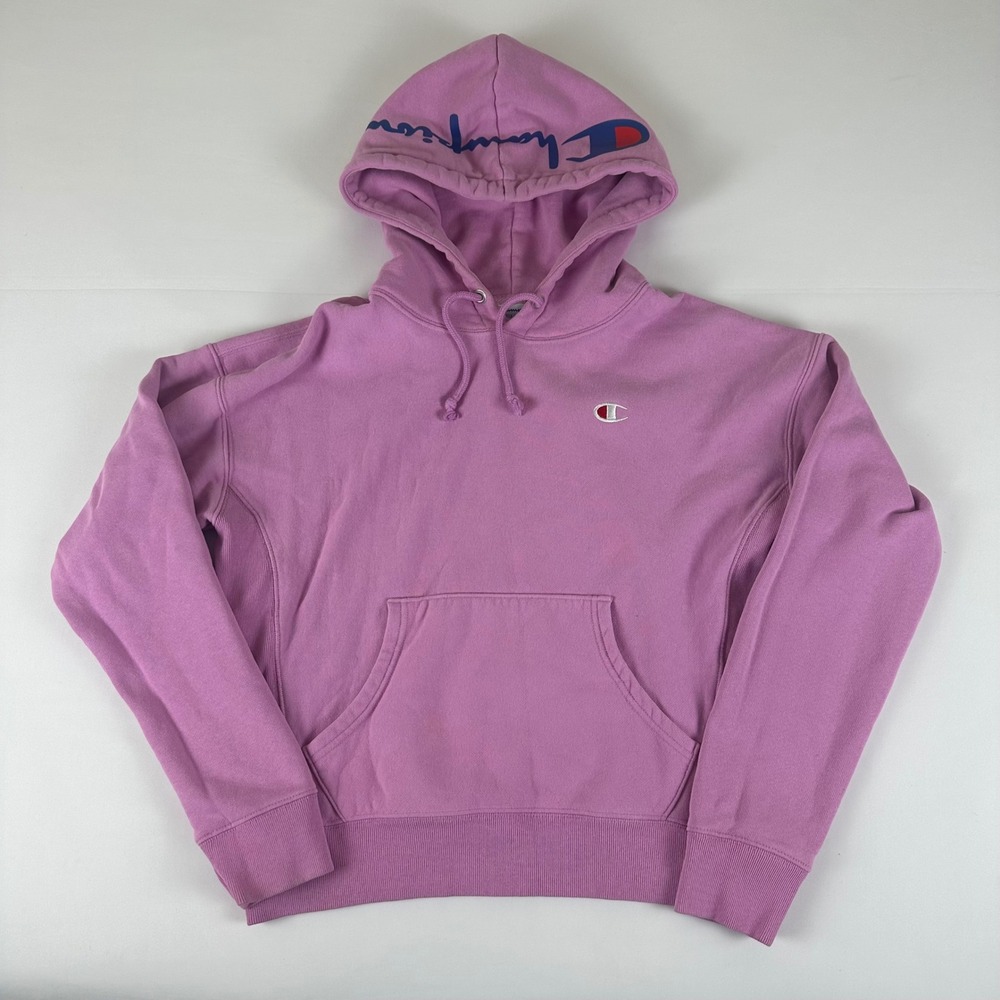 Champion Reverse Weave Hoodie Sweatshirt Womens Medium‎ Purple Logo Pullover